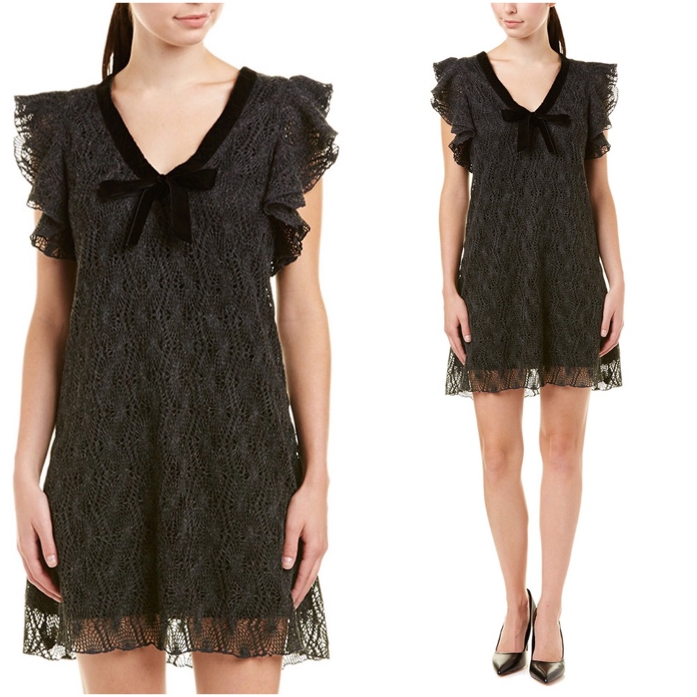 Eva Franco Grey & Black Bow Neck A-Line Dress